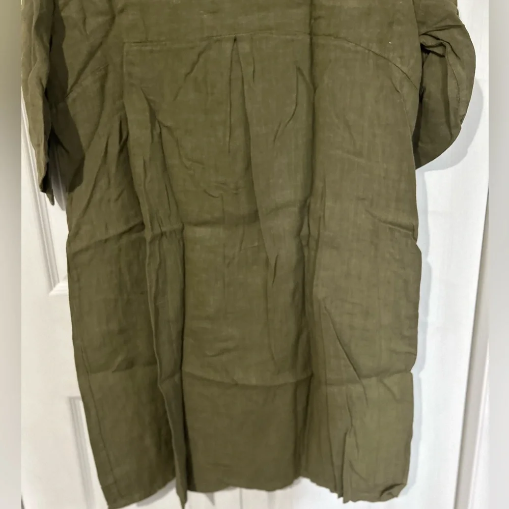 Elena Baldi Army Green Olive Linen knee Length Dress size XL - Picture 6 of 8